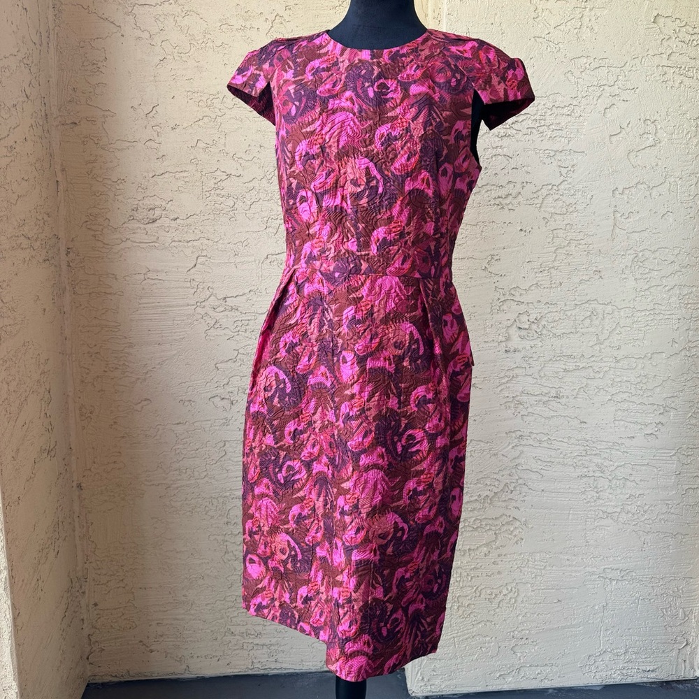 Lida Baday Textured Dress Sz 8 Multicolor Short Sleeve Knee Length